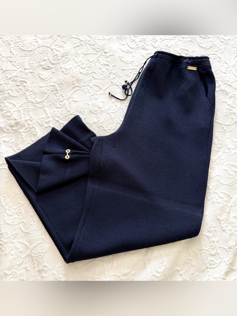 St. John Sport Marie Gray Navy Blue Knit Pants Sz M